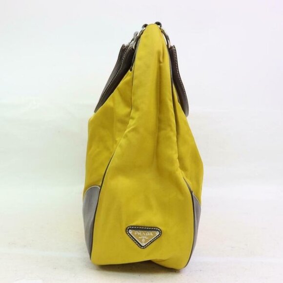 Prada Purse Yellow Canvas And Brown Leather With Chrome Hardware Satchel - Picture 9 of 9